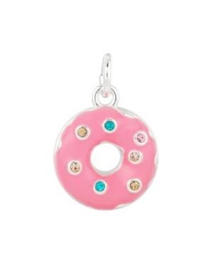 image of Fine Silver Plated Pink Enamel and Crystal Donut Charm