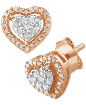 image of Diamond Heart Cluster Stud Earrings (1/6 ct. t.w.) in Rose Gold-Plated Sterling Silver