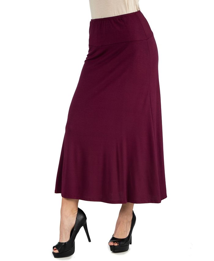 24seven Comfort Apparel Women Elastic Waist Solid Color Maxi Skirt - Macy's