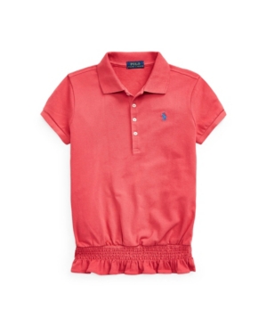 image of Big Girls Smocked Stretch Mesh Polo Shirt