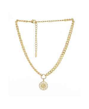 image of Gold Plated Chain Link Pendant Necklace with Crystals