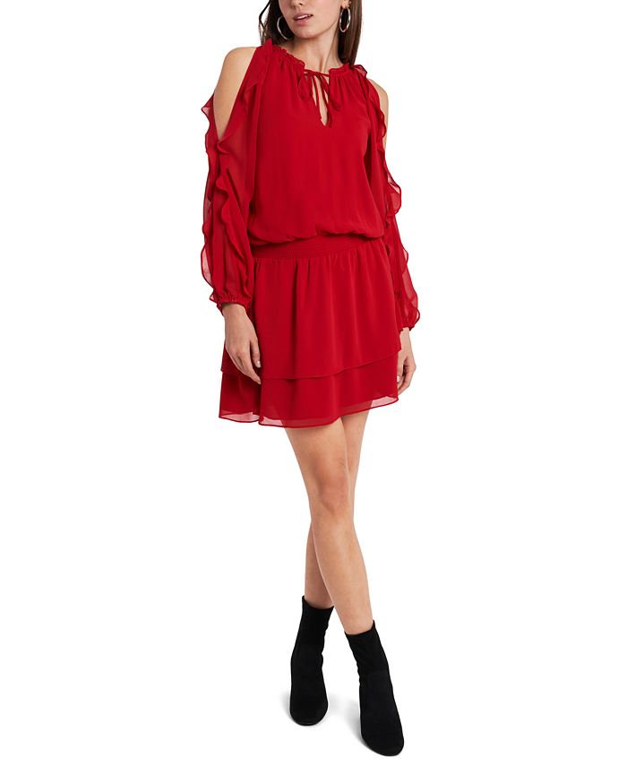 1.STATE Cold-Shoulder Ruffled-Sleeve Dress - Macy's