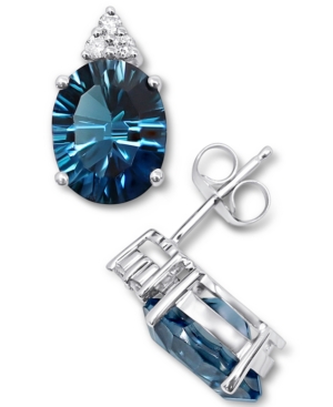 image of London Blue Topaz (5-1/2 ct. t.w.) & Diamond (1/10 ct. t.w.) Stud Earrings in 14k White Gold