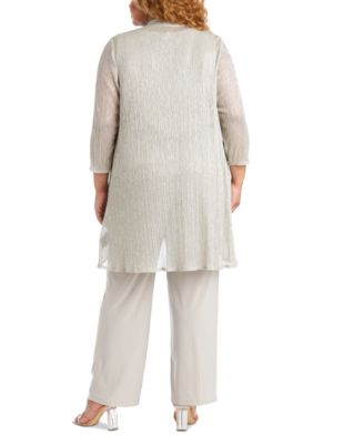 Plus Size 3-Pc. Metallic Jacket, Necklace Top & Pants Set