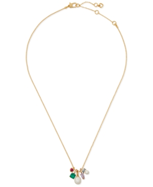 image of Kate Spade New York Gold-Tone Multi-Crystal & Imitation Pearl Multi-Charm Pendant Necklace, 17