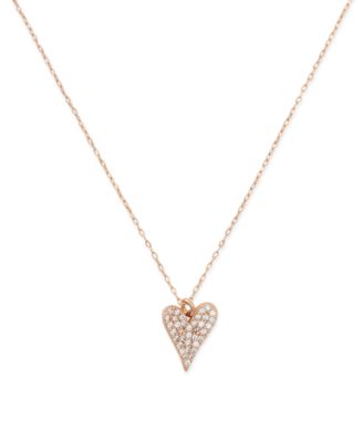 kate spade new york - Rose Gold-Tone Pav&eacute; Heart Mini Pendant Necklace, 16" + 3" extender