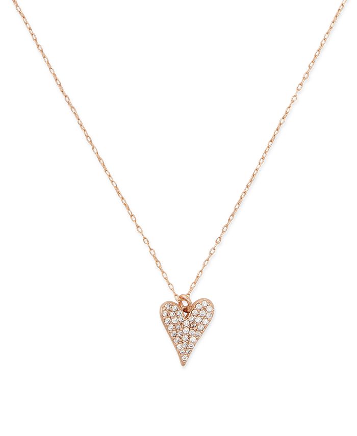 kate spade new york Rose Gold-Tone Pavé Heart Mini Pendant Necklace, 16 ...