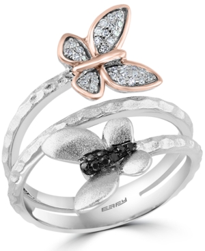 image of Effy White & Black Diamond Butterfly Wrap Ring (1/8 ct. t.w.) in Sterling Silver & 14k Rose Gold-Plate