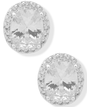image of Anne Klein Silver-Tone Crystal Halo Button Earrings