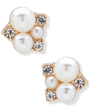 image of Anne Klein Gold-Tone Imitation Pearl & Crystal Stud Earrings