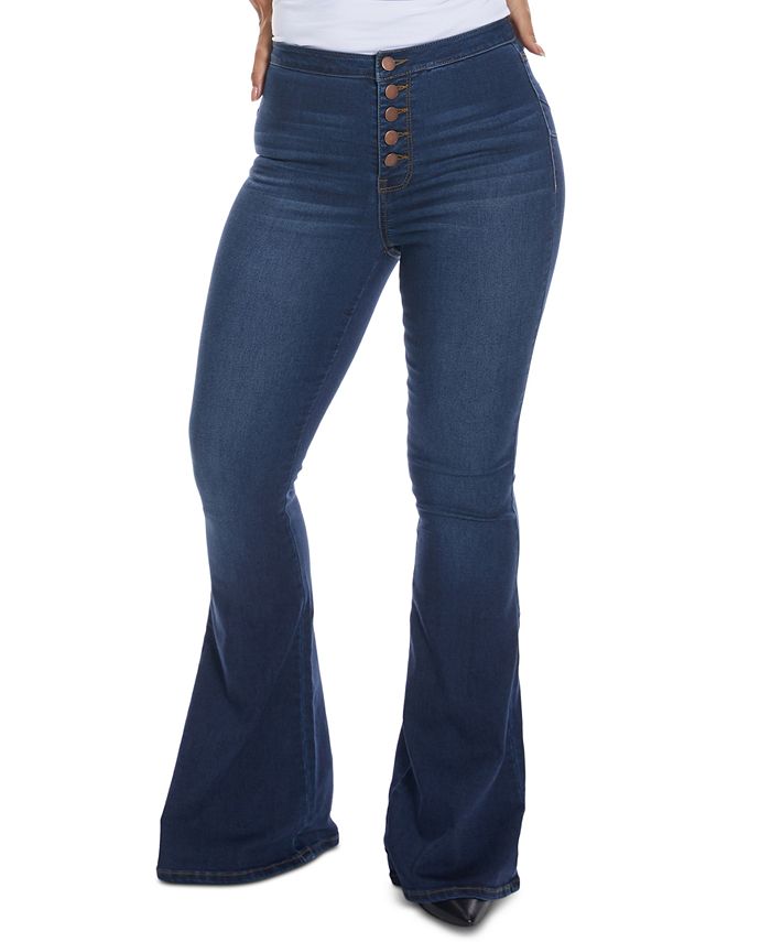 Dollhouse Juniors' High-Rise Button-Fly Flare Jeans & Reviews - Jeans ...