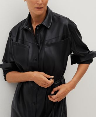 MANGO Women's Faux-Leather Shirt Dress - Macy's