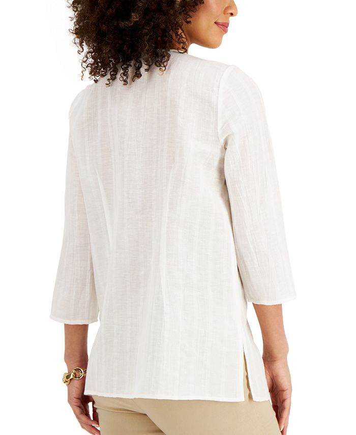 Charter Club Woven Coral-Embroidered Tunic, Created for Macy's - Macy's