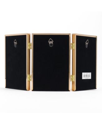 Polished Metal Hinged Triple Picture Frame - Bead Border Design, 4" x 6"