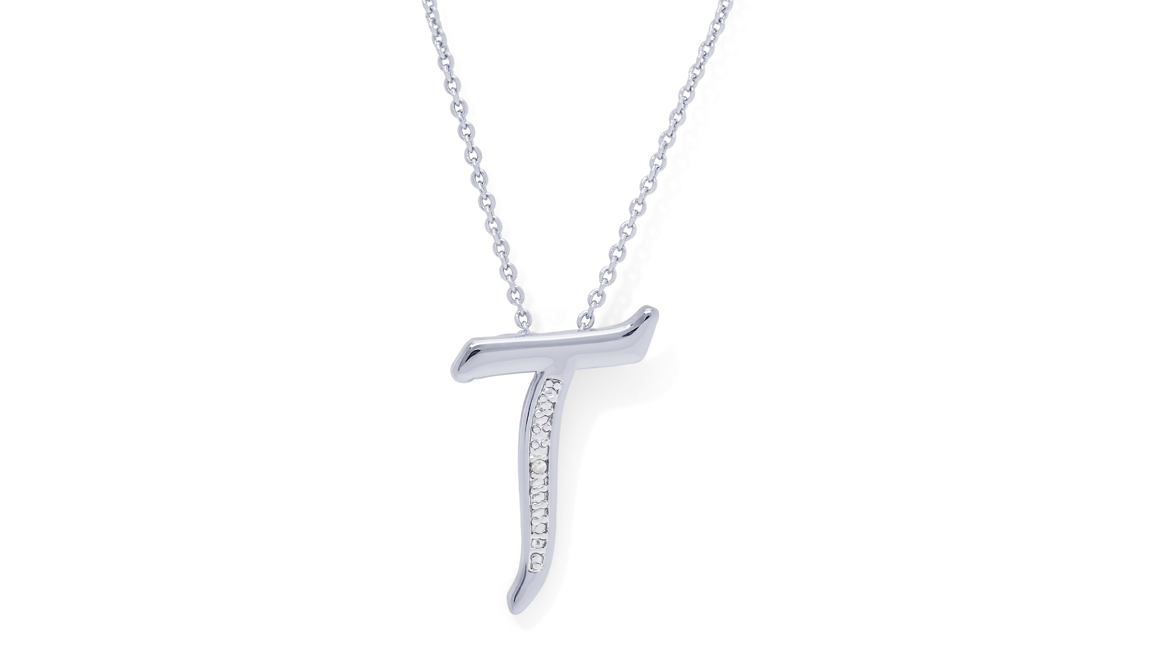 Diamond Accent Initial Pendant Necklace 18" in Silver Plate