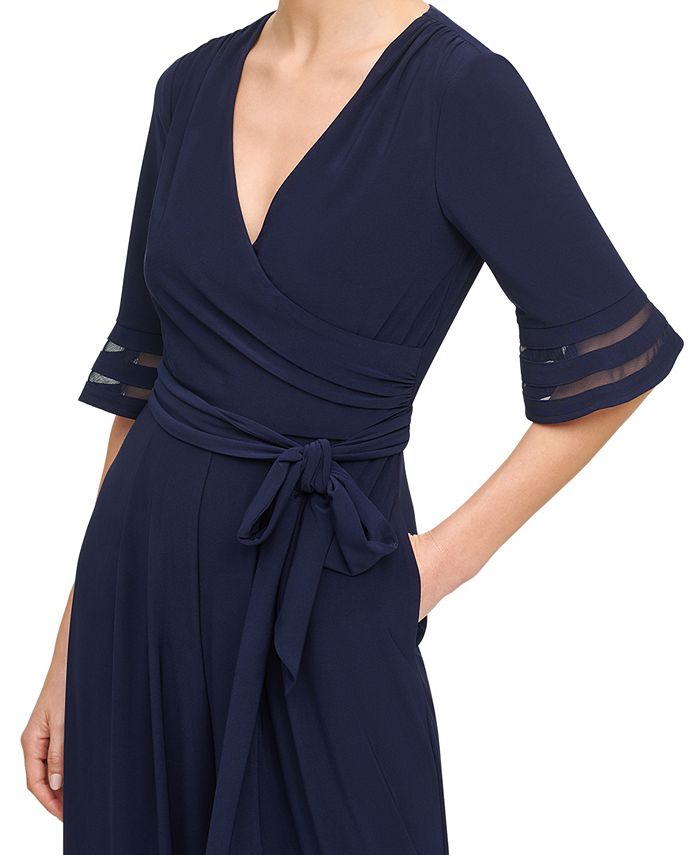 Jessica Howard Belted Illusion-Trim Jumpsuit - Macy's