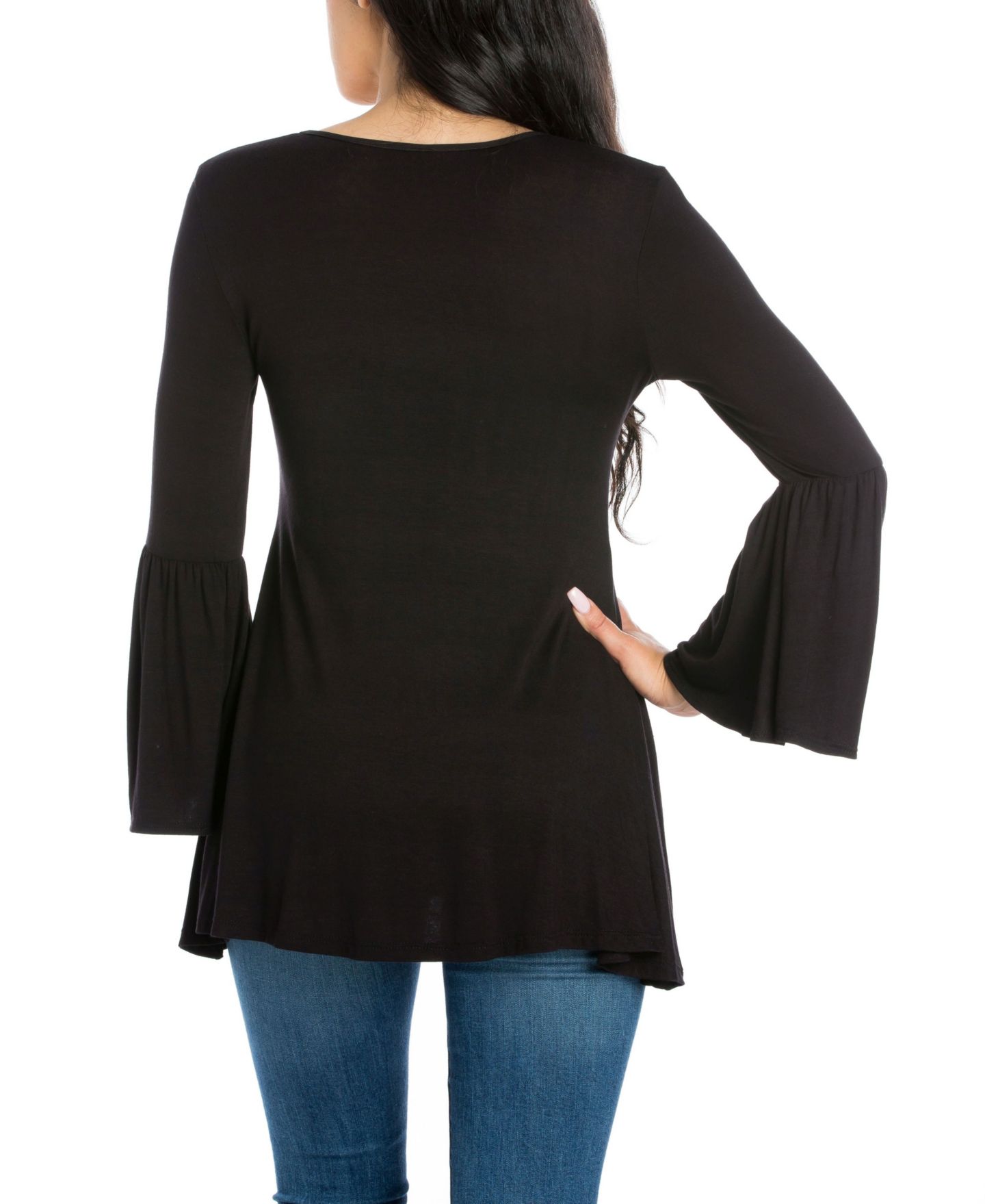 Женский топ 24seven Comfort Apparel Long Bell Sleeve Flared Tunic Top, цвет: Чёрный — фото 2