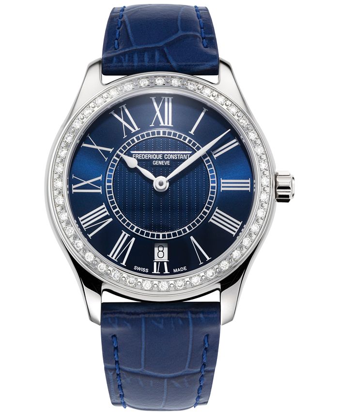 Frederique Constant - Women's Swiss Classics Diamond (1/2 ct. t.w.) Blue Leather Strap Watch 36mm