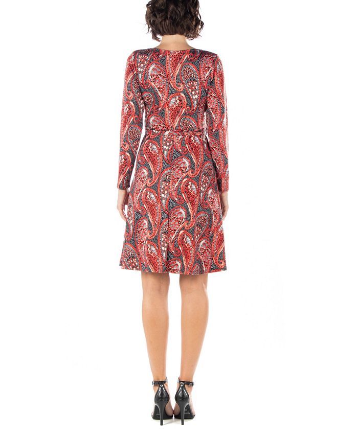 24seven Comfort Apparel Women's Paisley Print Long Sleeve A-Line Dress ...