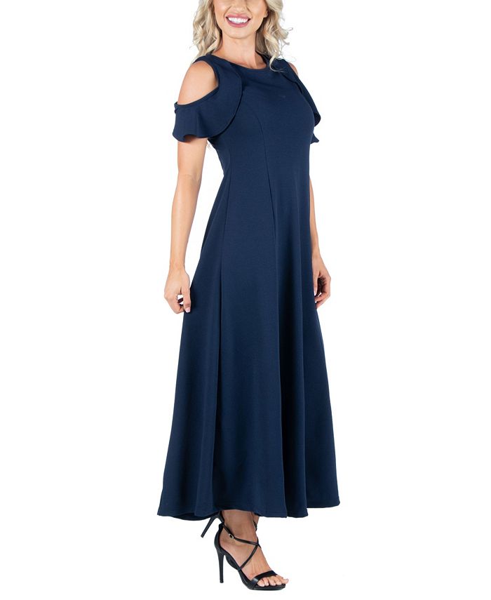 24seven Comfort Apparel Women's Ruffle Cold Shoulder A-Line Maxi Dress ...