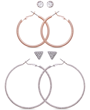 image of Guess Two-Tone 4-Pc. Set Crystal Stud & Hoop Earrings