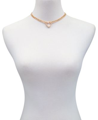 Gold-Tone Crystal Heart Charm Necklace, 16" + 2" extender