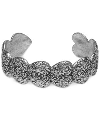 Patricia Nash - Silver-Tone Stacked Tooled Heart Cuff Bracelet