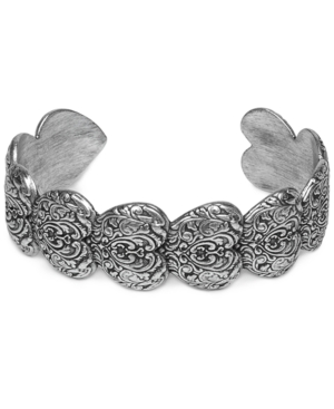 Patricia Nash Silver-tone Stacked Tooled Heart Cuff Bracelet