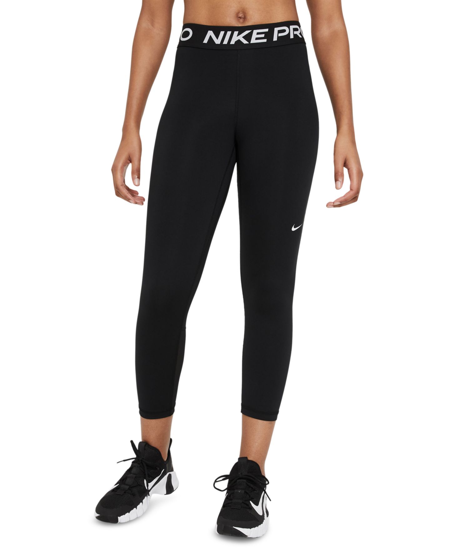 Женские леггинсы Nike Pro 365 Mid-Rise Cropped Mesh Panel, цвет: Чёрный — фото 1