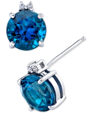 Macy's Blue Topaz (3-3/4 Ct. T.w.) & Diamond Accent Stud Earrings In Sterling Silver