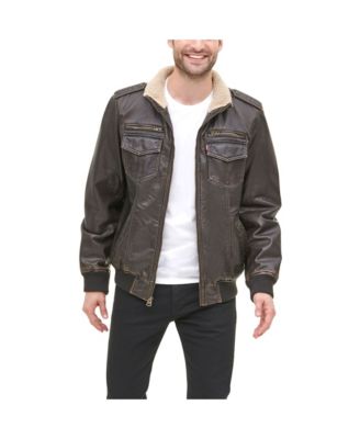 Men's Sherpa Lined Faux Leather Aviator Bomber
