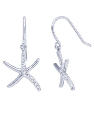 Diamond Accent Starfish Fishhook Ball  Gold Plate Or Silver Plate Stud Set