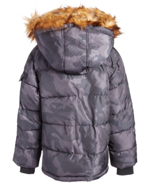 Diesel Big Boys Hooded Puffer Coat with Faux-Fur Trim