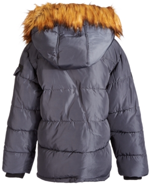 Diesel Big Boys Hooded Puffer Coat with Faux-Fur Trim