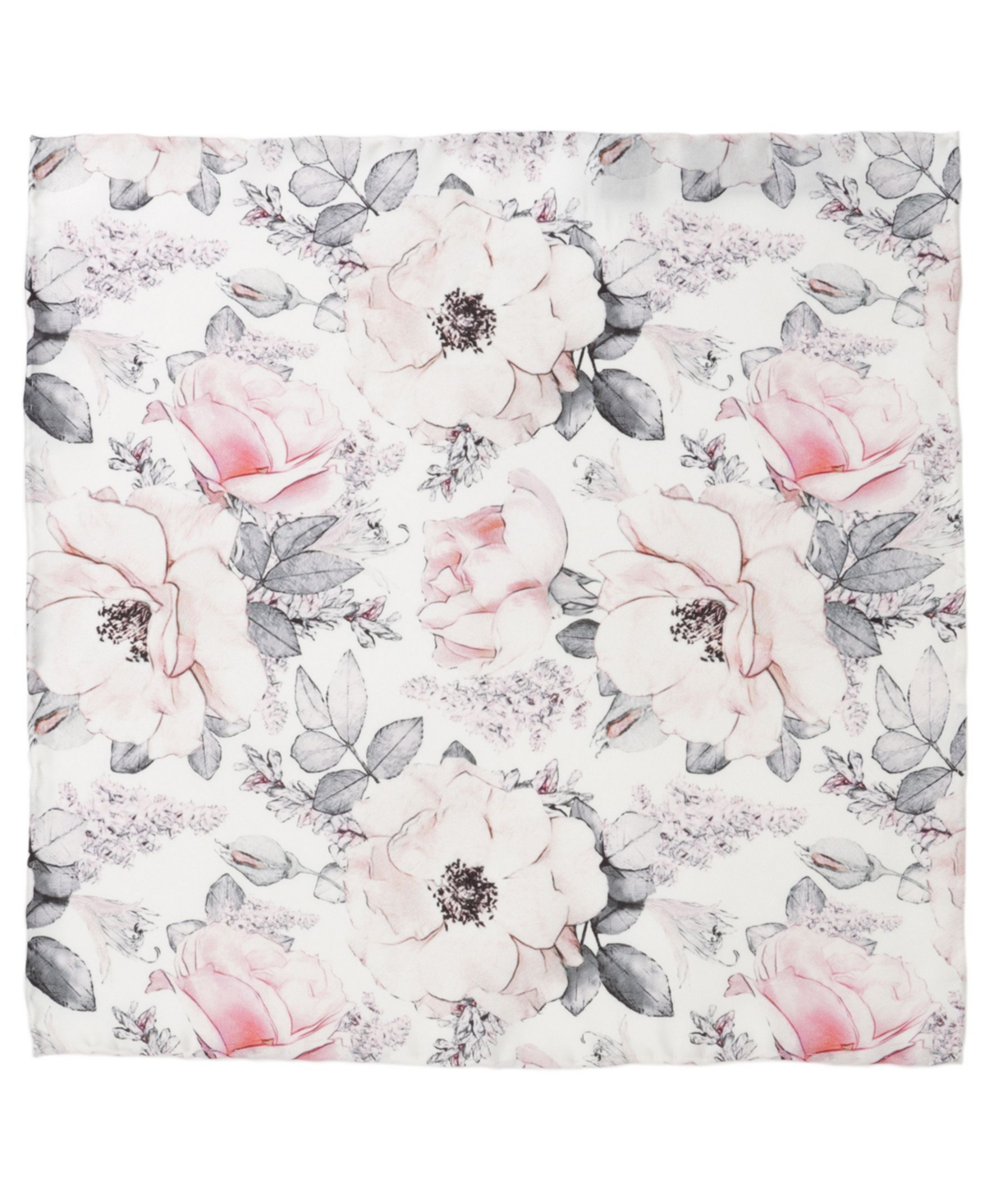 Men's Painted Floral Pocket Square - White