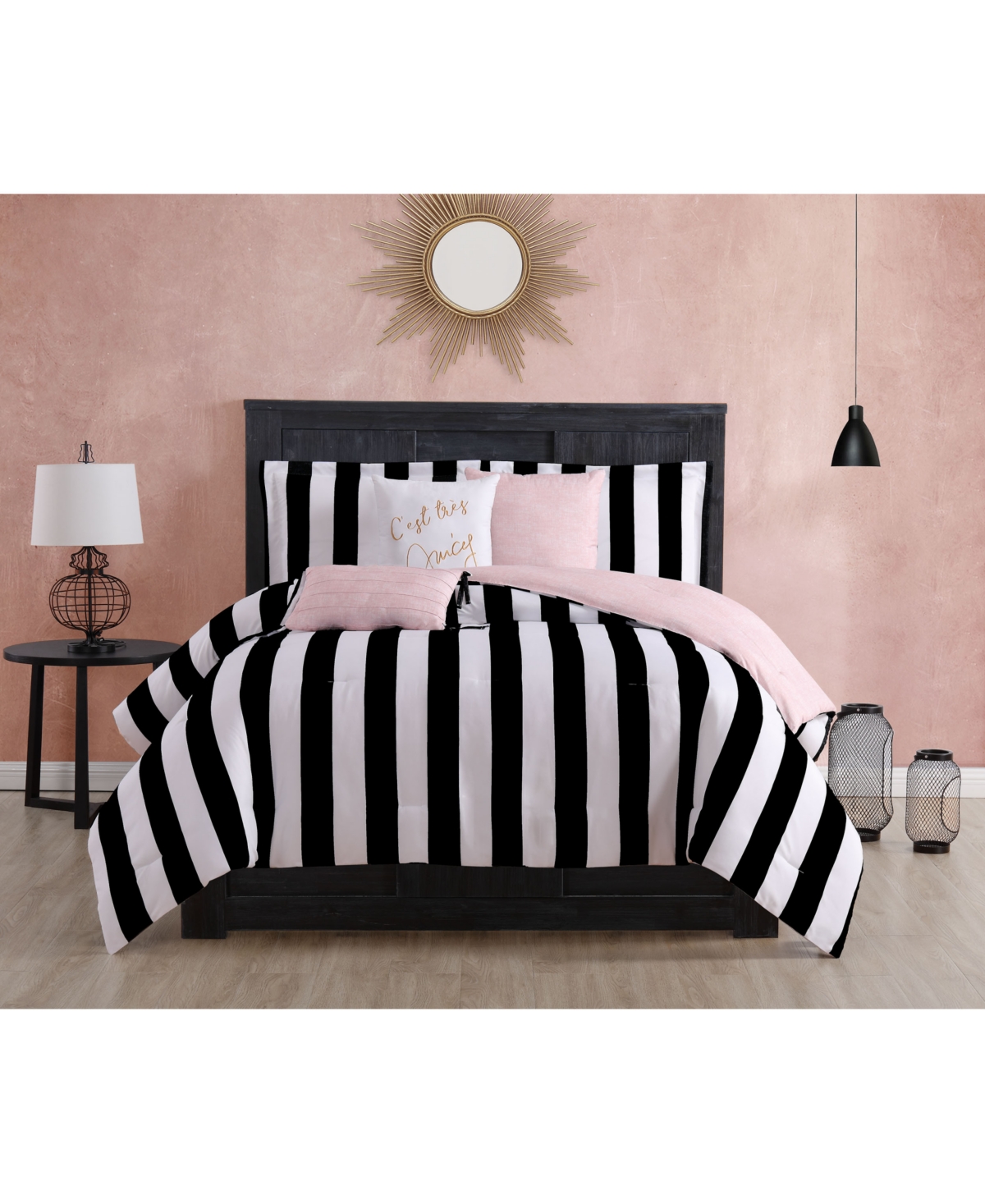 Juicy Couture Cabana Stripe Reversible 6-pc. Comforter Set, King In Black,white