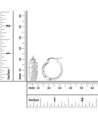 Cubic Zirconia 14K Rose Gold Round and Baguette Hoop Earrings (Also in 14k Gold Over Silver or 14k Rose Gold Over Silver)