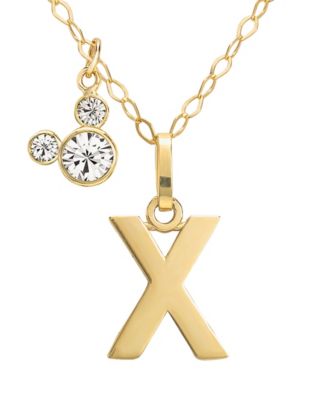 Mickey Mouse Initial Pendant 18" Necklace with Cubic Zirconia in 14k Yellow Gold