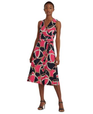 Lauren Ralph Lauren Petite Print Tie-Waist Jersey Dress - Macy's