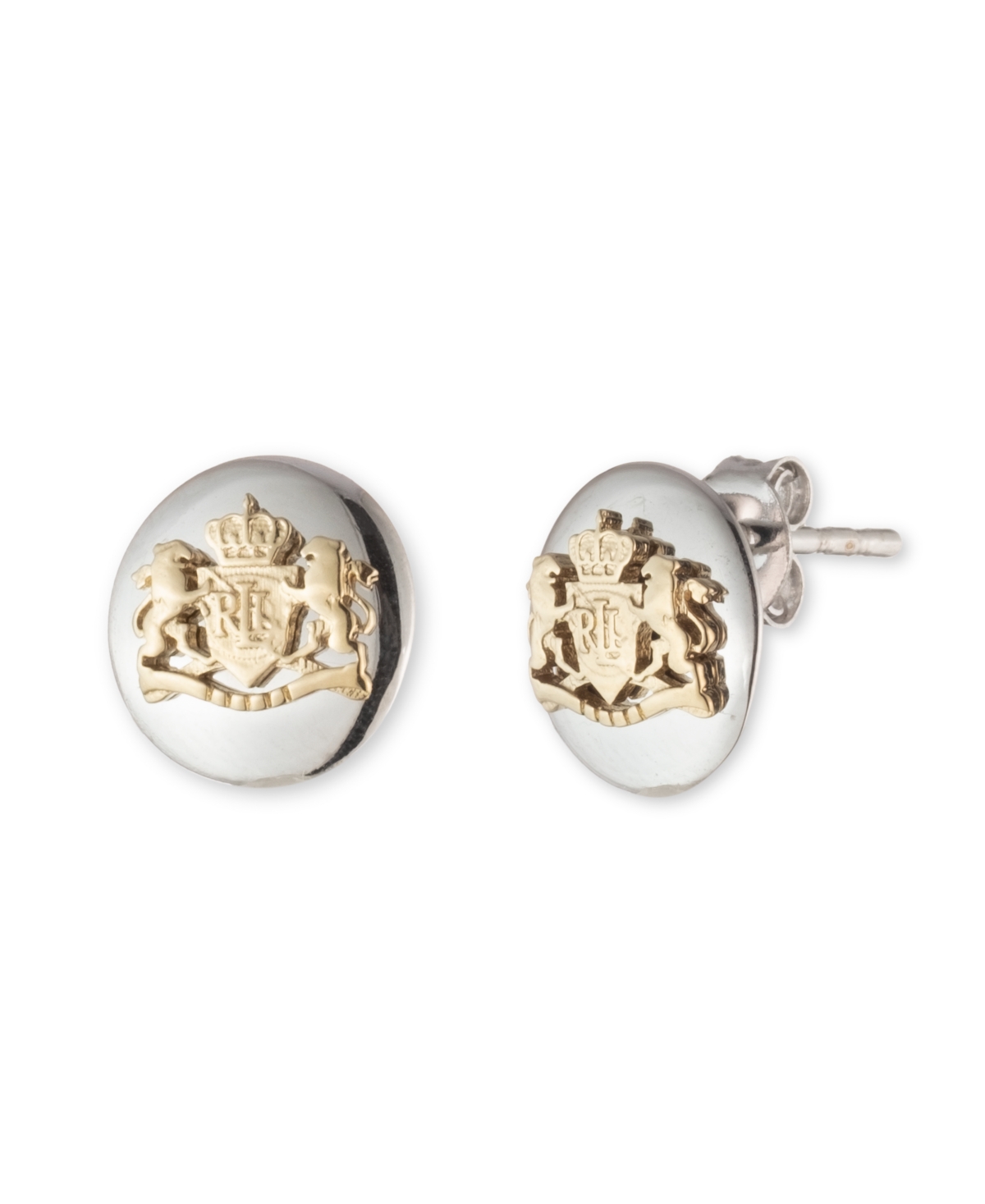 Lauren Ralph Lauren Sterling Silver And 18k Gold Over Sterling Silver Crest Stud Earring In Two Tone