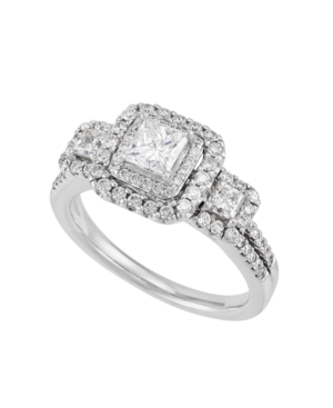 image of Diamond Princess Cut Halo Engagement Ring (1 1/2 ct. t.w.) in 14K White Gold