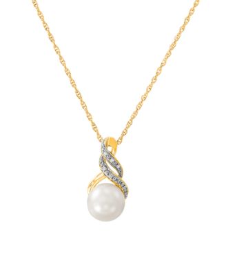 Cultured Freshwater Pearl (8 & 9mm) and Diamond Accent Pendant Necklace and Earrings Set in Sterling Silver or 14k Gold Over Silver
