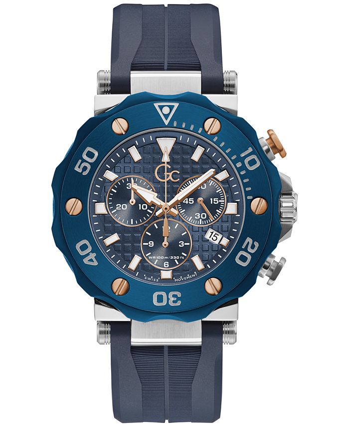 GUESS - Men's Swiss Chronograph Blue Silicone Strap Watch 44mm