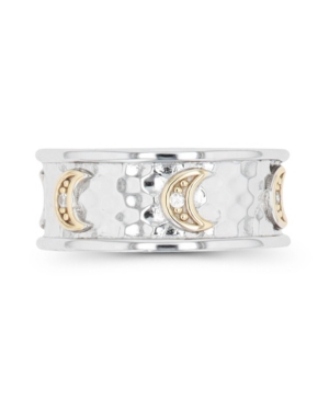 Macy's Cubic Zirconia Two Tone Hammered Crescent Moons Ring In White