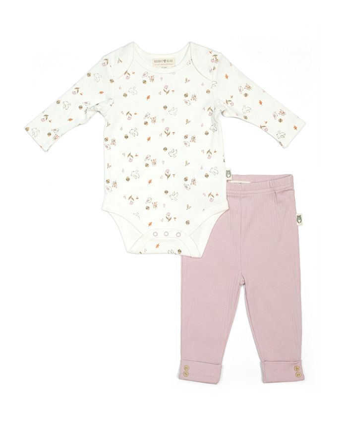 Rabbit+Bear 100 Organic Cotton Baby Girl 2 Piece Long Sleeve Bodysuit