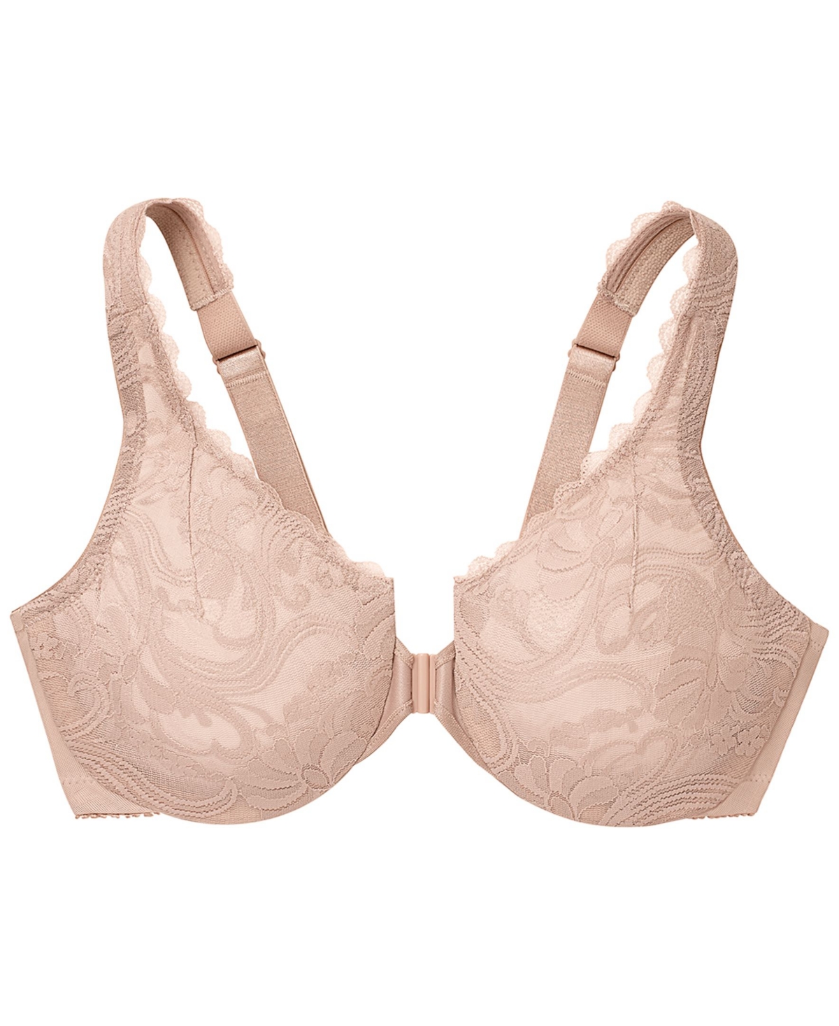 Glamorise Women's Full Figure Plus Size Wonderwire Front Close Stretch Lace Bra