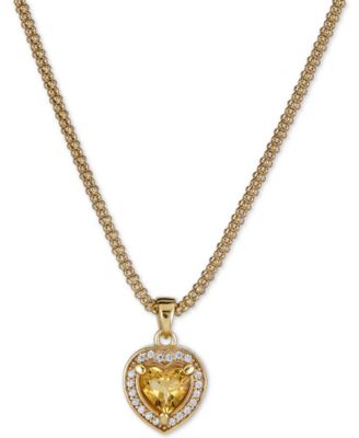 Macy's - Citrine (5/8 ct. t.w.) & White Topaz (1/4 ct. t.w.) Heart Pendant Necklace in 14k Gold-Plated Sterling Silver, 17" + 1" extender (Also in Citrine)