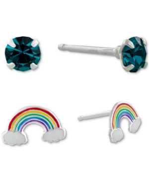 Giani Bernini 2-pc. Set Crystal Solitaire & Rainbow Stud Earrings In Sterling Silver, Created For Macy's In Multi