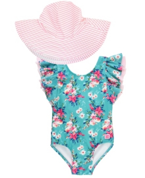 RuffleButts Baby Girls Butterfly Sleeve 1-Piece Swim Hat Set
