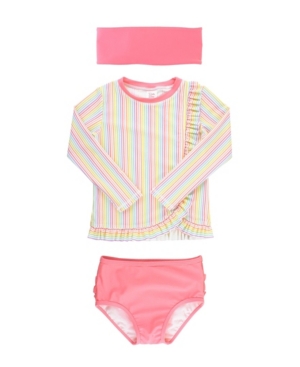 RuffleButts Baby Girls Ruffled 2-Piece Rash Guard Swim Headband Set